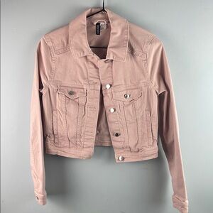 Divided Pink Jean Jacket Cropped Fitted Size 4